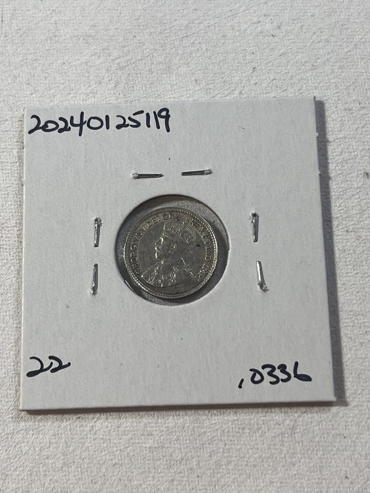 1919 Canada 5 Cents Small Silver Coin Cleaned