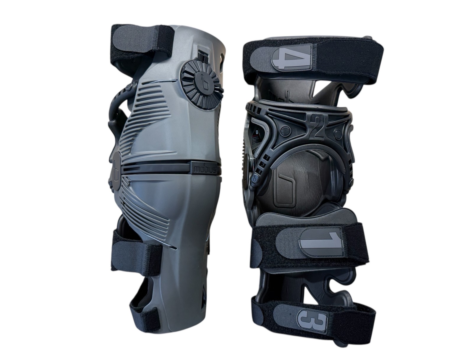 Mobius X8 Pair Knee Braces Small Storm Grey Dirt Bike MX ATV - OPEN BOX ITEM -