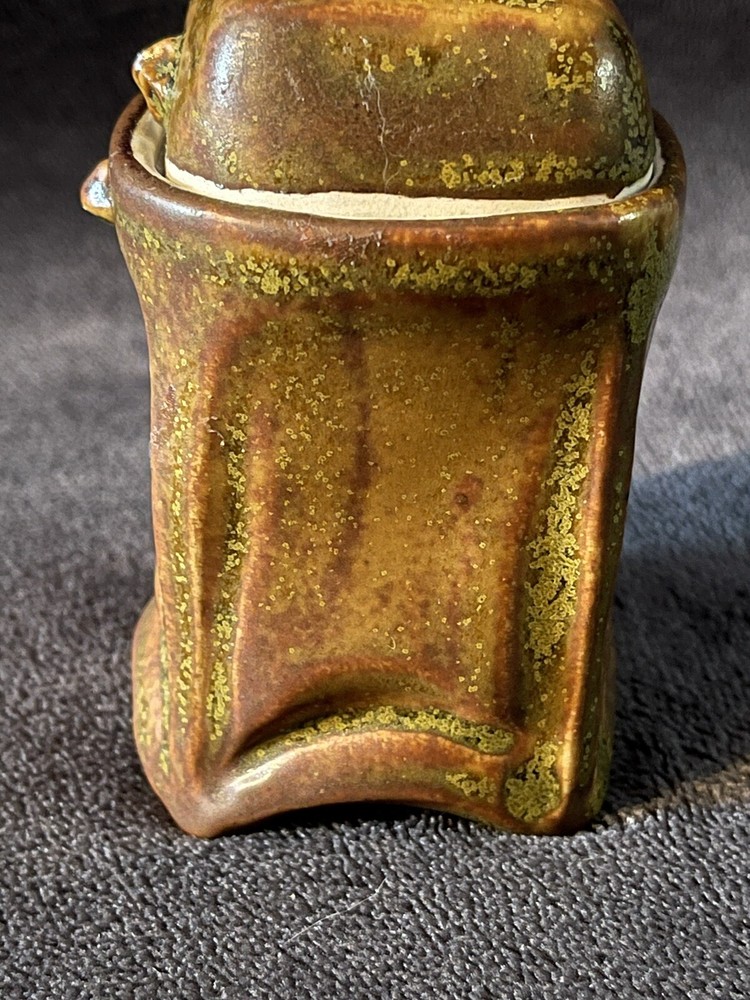 Japanese Style Studio Pottery Organic Ash Glazed Small Footed Container SIGNED