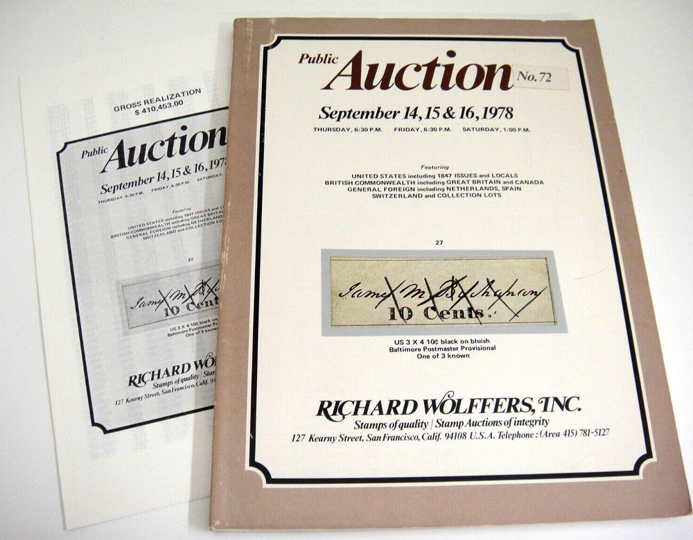 Wolffers Stamp Auction Catalog 1978 w Prices Realized 1847 Issues Locals