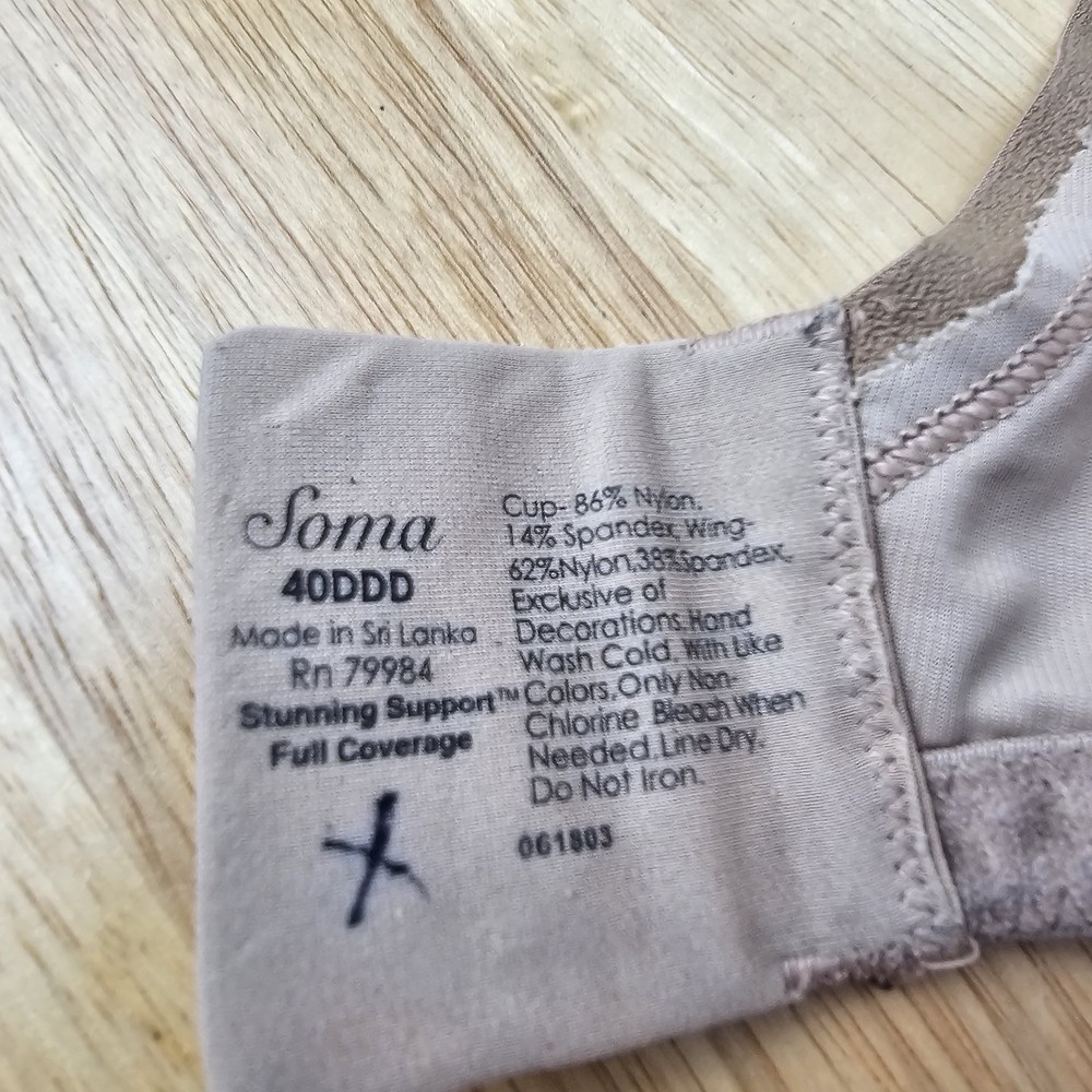 Soma 40DDD Full Coverage Stunning Support Nude Beige Lace Bra Underwire *Read