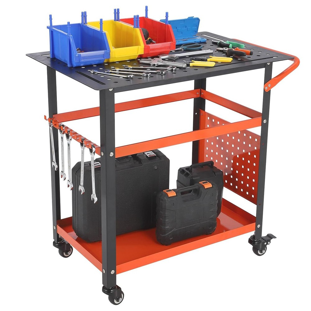36"x24" 600lbs Steel Welding Workbench Table Bench with Braking Lockable Casters