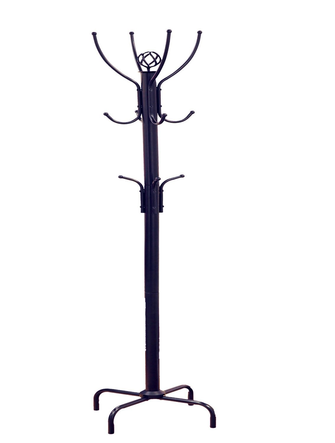 73-Inch Black Metal Coat Rack with 12 Hooks for Home Entryway Storage
