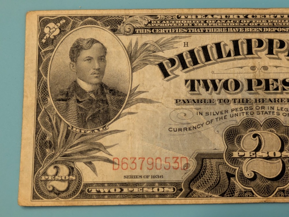 1936 2 Peso Philippines. Better Grade Note