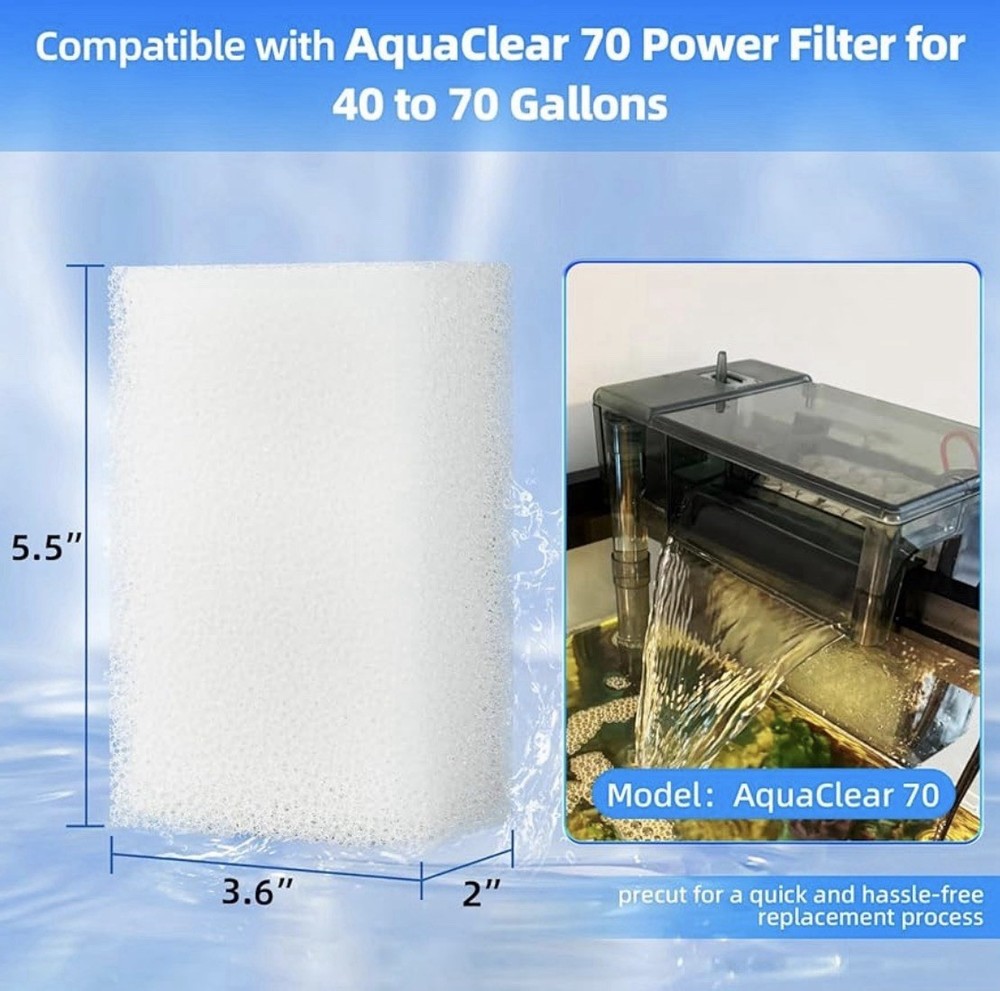 AQUANEAT 6-Pack Replacement Filter Sponge Pads, Foam Insert For AquaClear 70