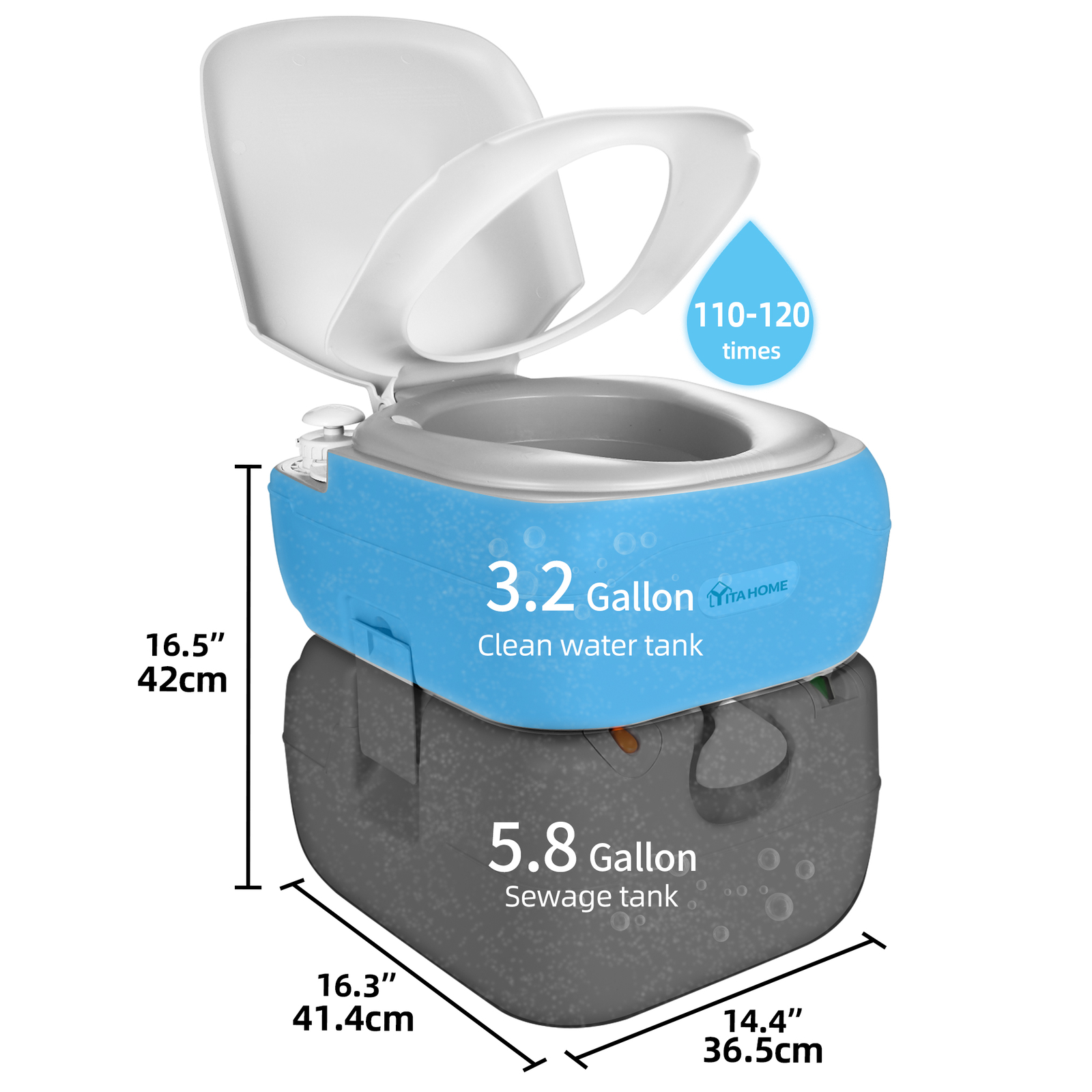Camping Portable Toilet 5.8 GAL 22 L T-type Water Outlets Caravan Commode Potty