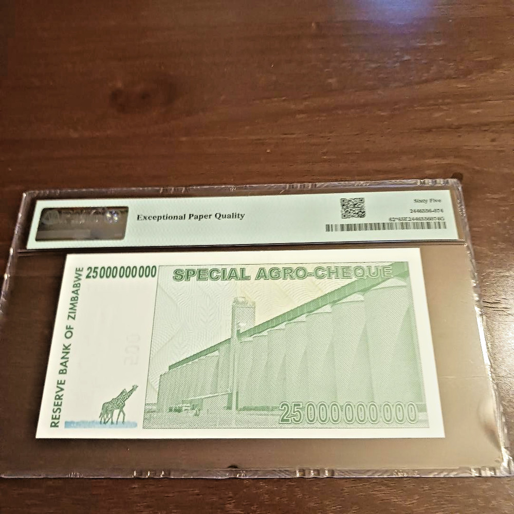 2008 Zimbabwe 25 Replacement Billion Dollars Agro-Cheque Pick 62* 65 E