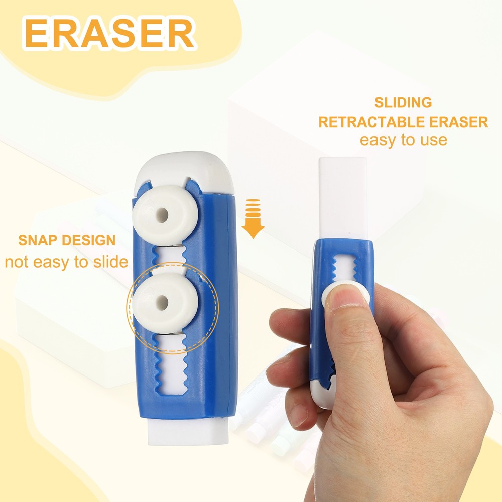 8 Pack Erasers, Pencil Erasers Large Eraser Push Pull Cute Soft, Blue White