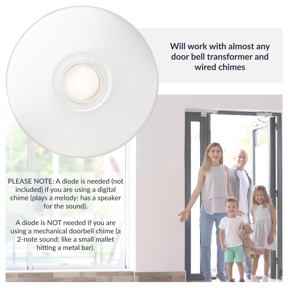 Lighted Round Door Chime Button White WH5WL, White Doorbell Button for Refits...