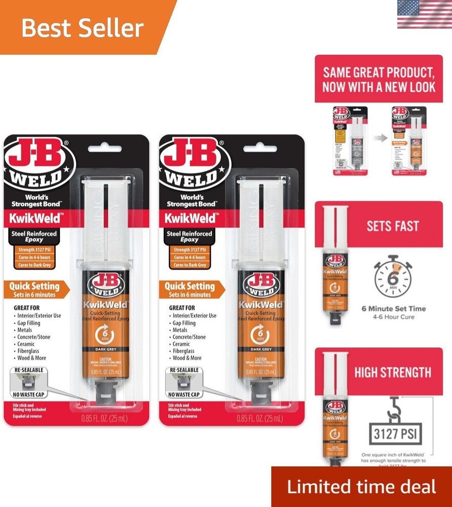 6 Minute Set Epoxy KwikWeld, High Strength, Waterproof, 2 Pack, Dark Grey,