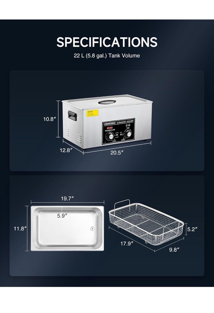 CREWORKS 22L Ultrasonic Cleaner