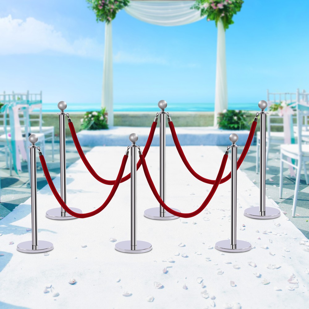 6Pcs Barrier Pole Velvet Ropes Line Barrier Crowd Control Stanchion Queue Posts