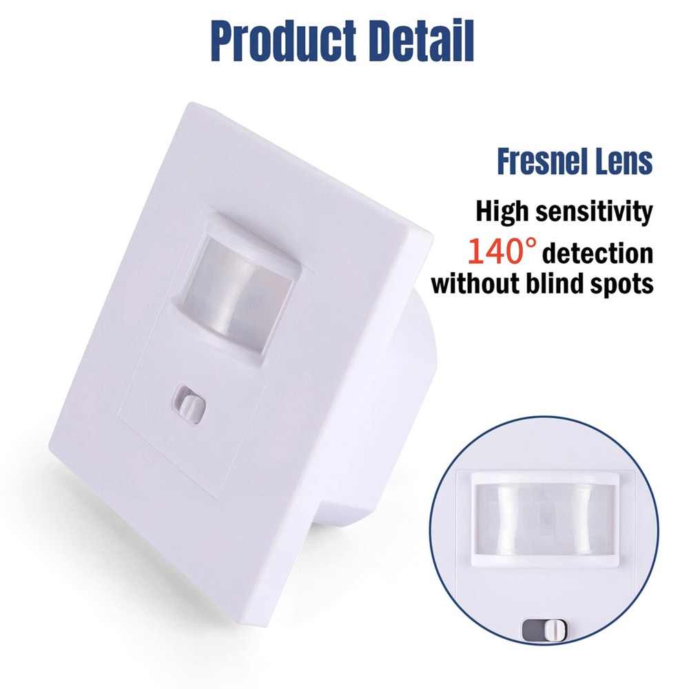 White PIR Motion Sensor Wall Switch AC100-240V for Downlights & Ceiling Lights