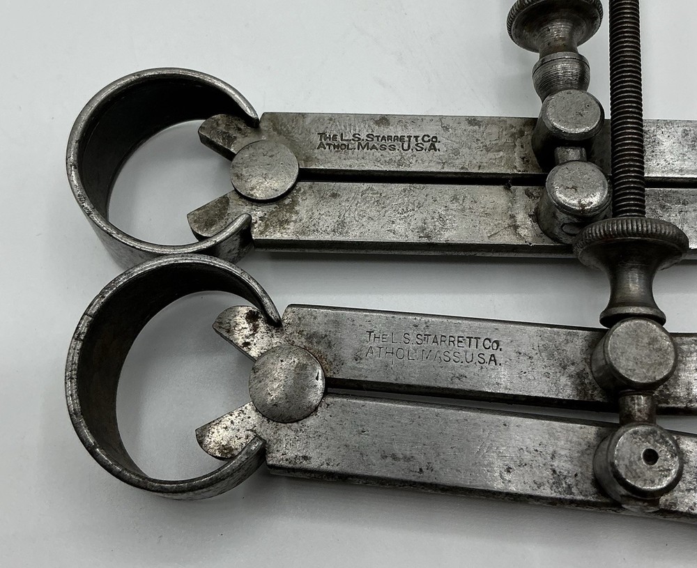 2 L.S. Starrett 6” Inside & Outside Spring Joint Flat Leg Divider Caliper Pair