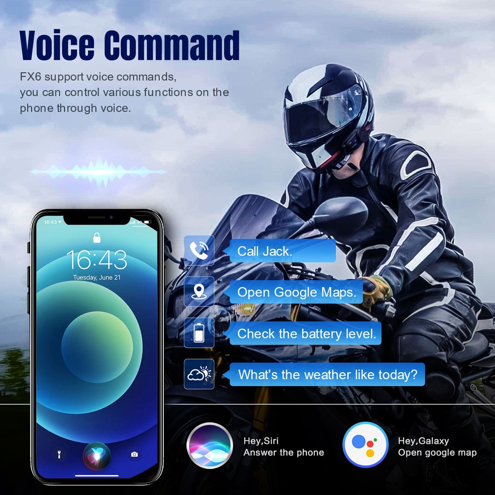 2x FX6 Helmet Intercom Motorcycle Bluetooth Headset 1000m 6 Riders Communication