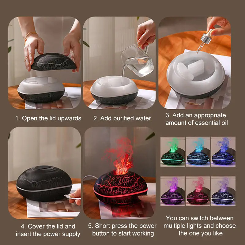 LED Light Aromatherapy Diffuser Aroma Essential Oil Air Humidifier Crack Pattern