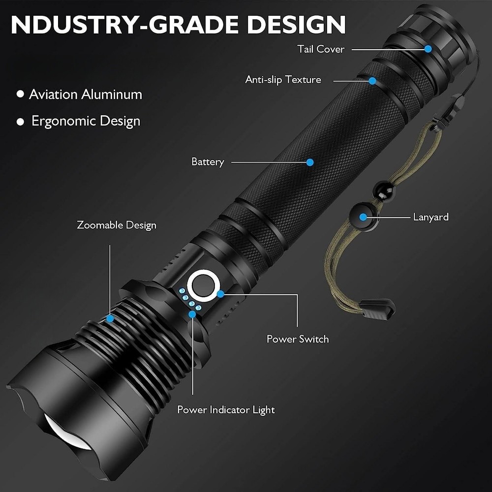 Super Bright LED Tactical Flashlight Torch P90 Rechargeable Battery Work Light