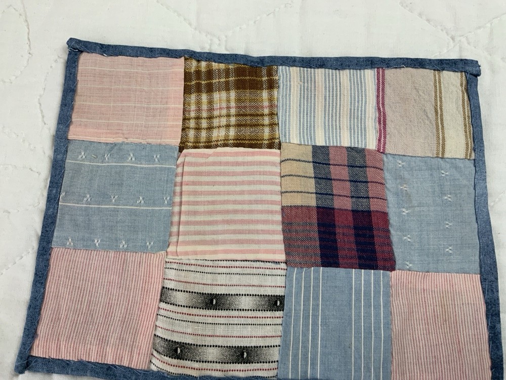 Antique Patchwork Quilt Table Topper, Rectangle, Four Patch, Early Calicos, Pink