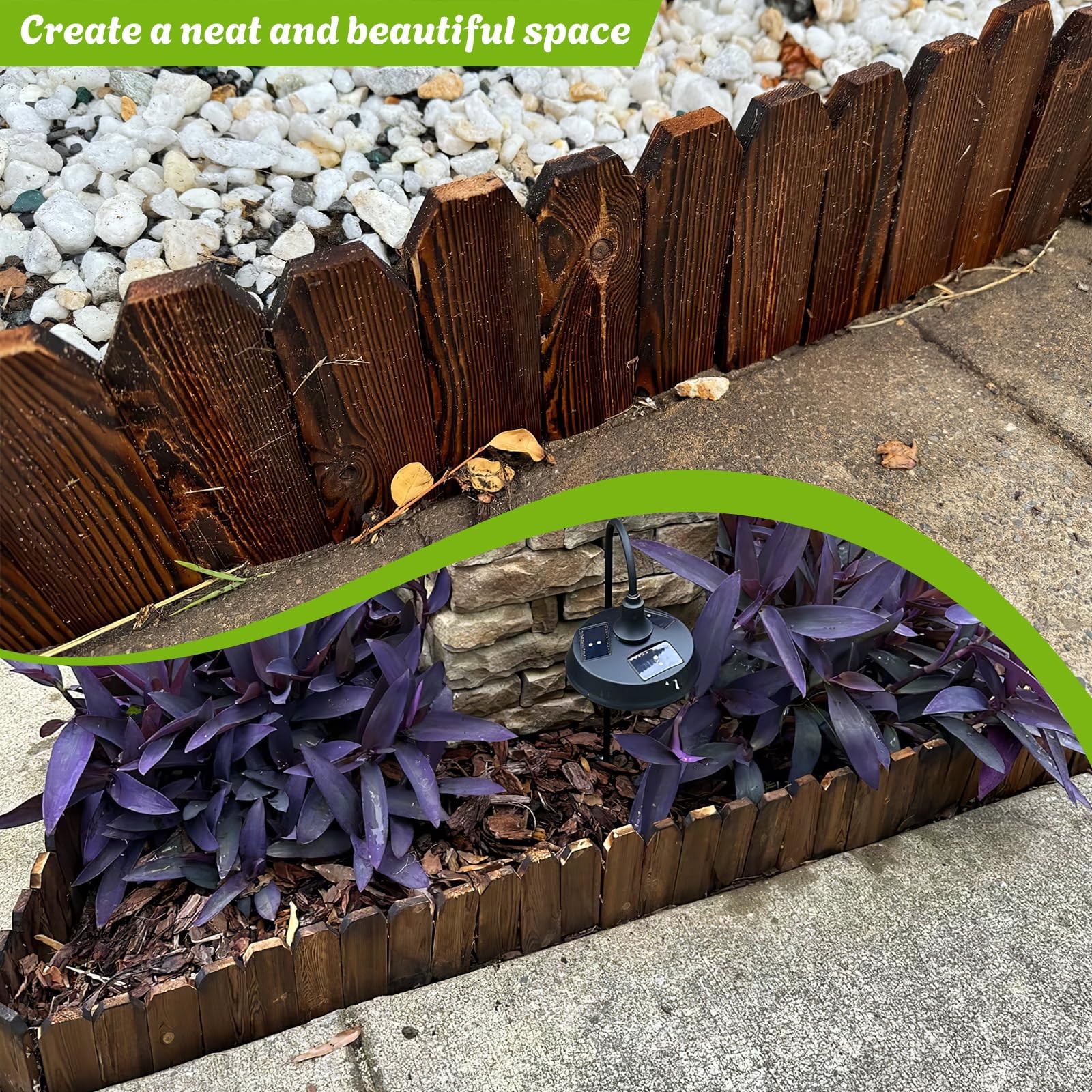 Wood Garden Fence Border Flower Bed Edging for Landscaping, Small Planting Tr...