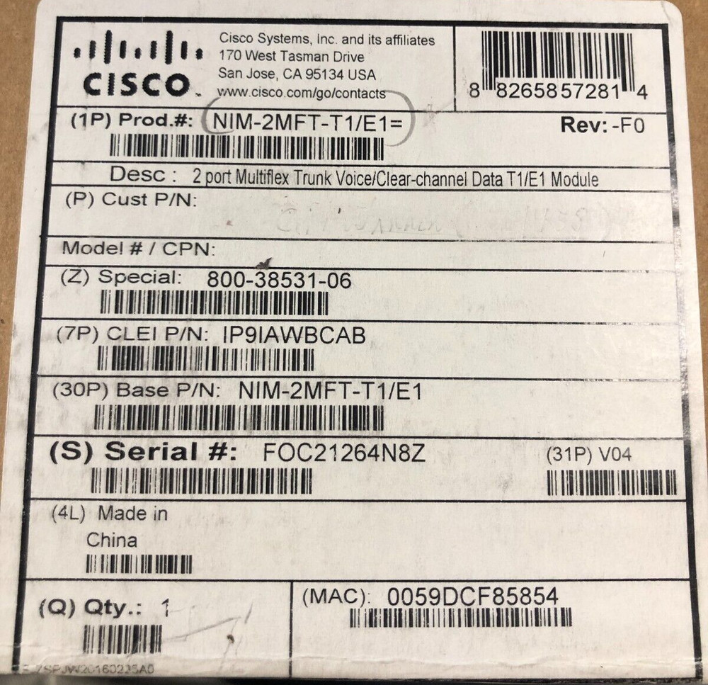 CISCO NIM-2MFT-T1/E1= / Network Interface Module (NIM) / BRAND NEW / OPEN BOX