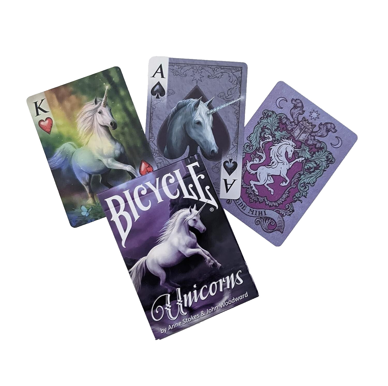 Lot 2 Bicycle Anne Stokes Unicorn 1 Purple & 1 Blue Deck Playing Cards