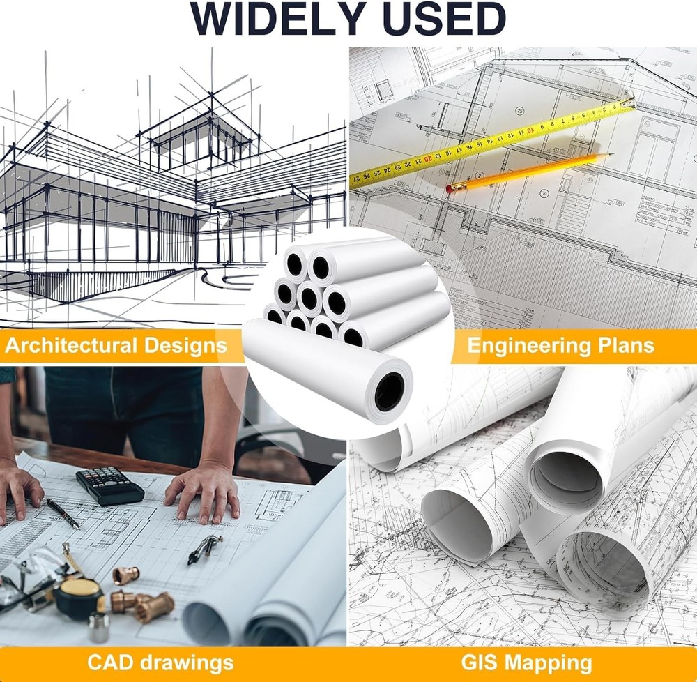 36"x150' Plotter Paper 4 Rolls 20lb Smudge Resistant for CAD Engineering