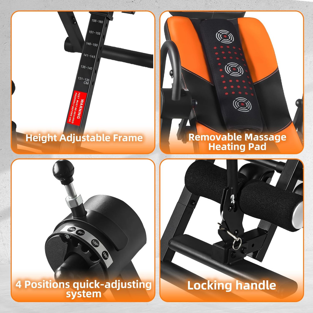 Teclor Inversion Table,Advanced Heat and Massage Function,Strength Training Inve