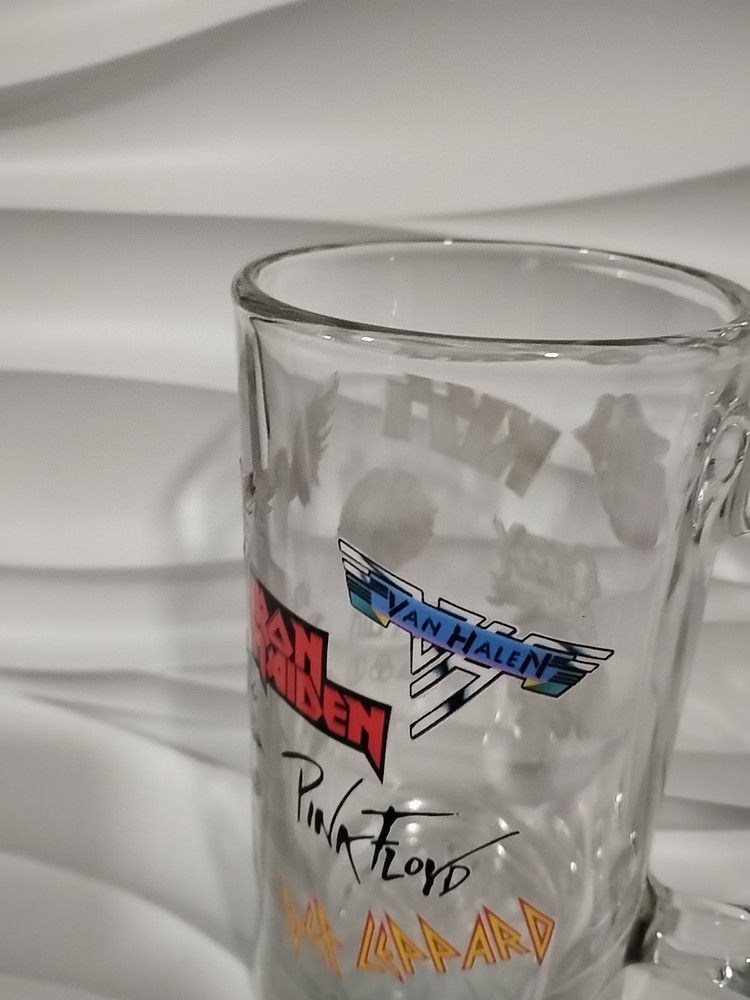 Kiss Band Large Jumbo Beer Stein 32 oz Glass Mug 7 7/8” Ozzy Osbourne AC/DC Pin