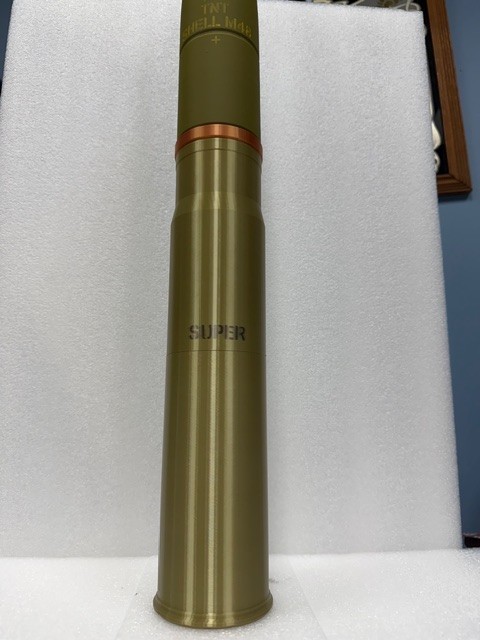 Sherman Tank M48 75mm H.E 3D Printed Display Model Shell with Fuse