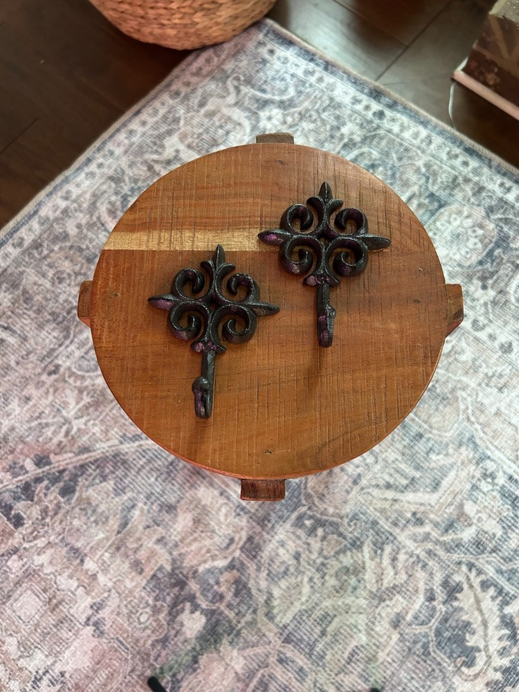 Cast Iron Wall Hooks Ornate Design Pair