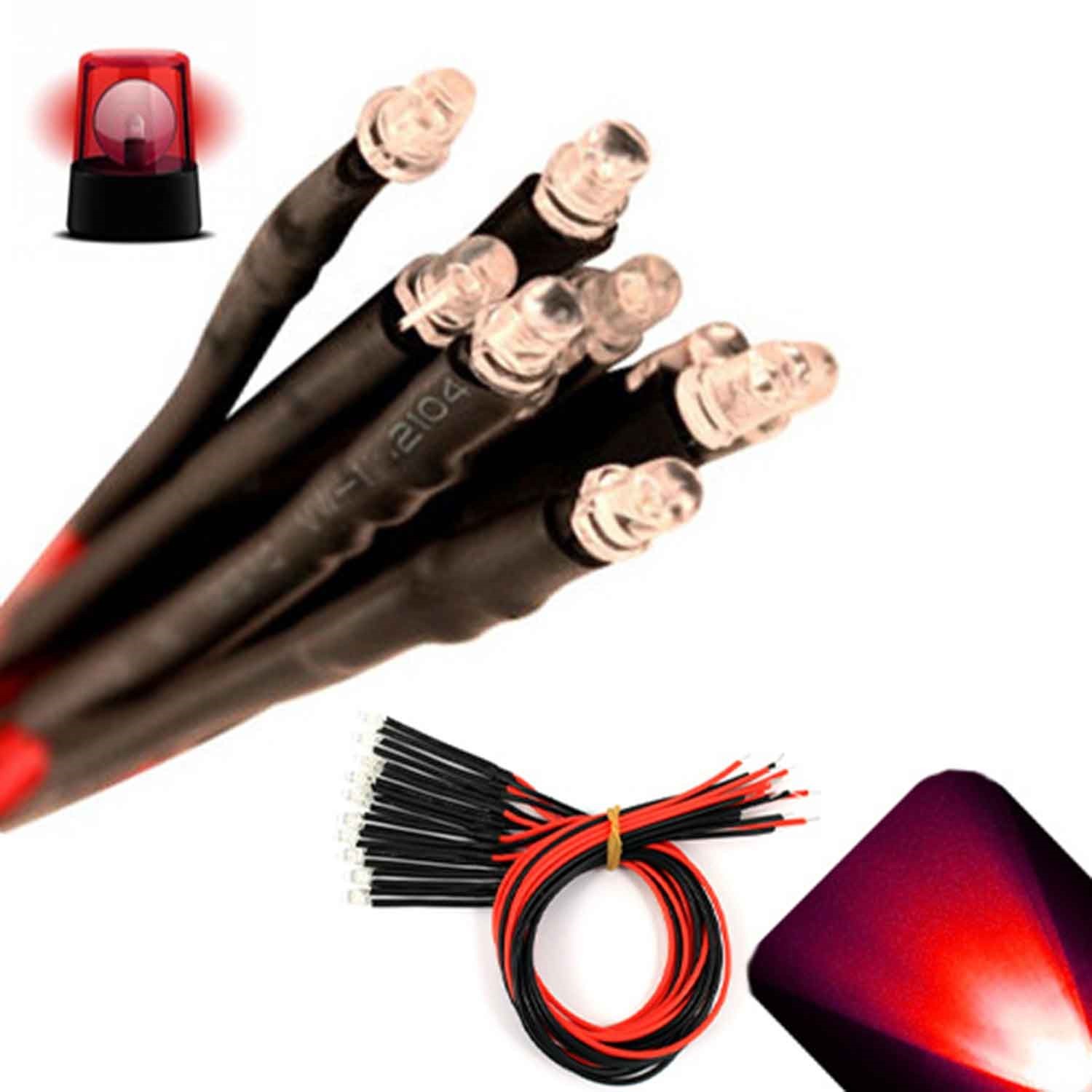 10 x LED Pre wired 12v 3mm Red Flashing Blinking Strobe LEDs 12 volt RC 6v 9v