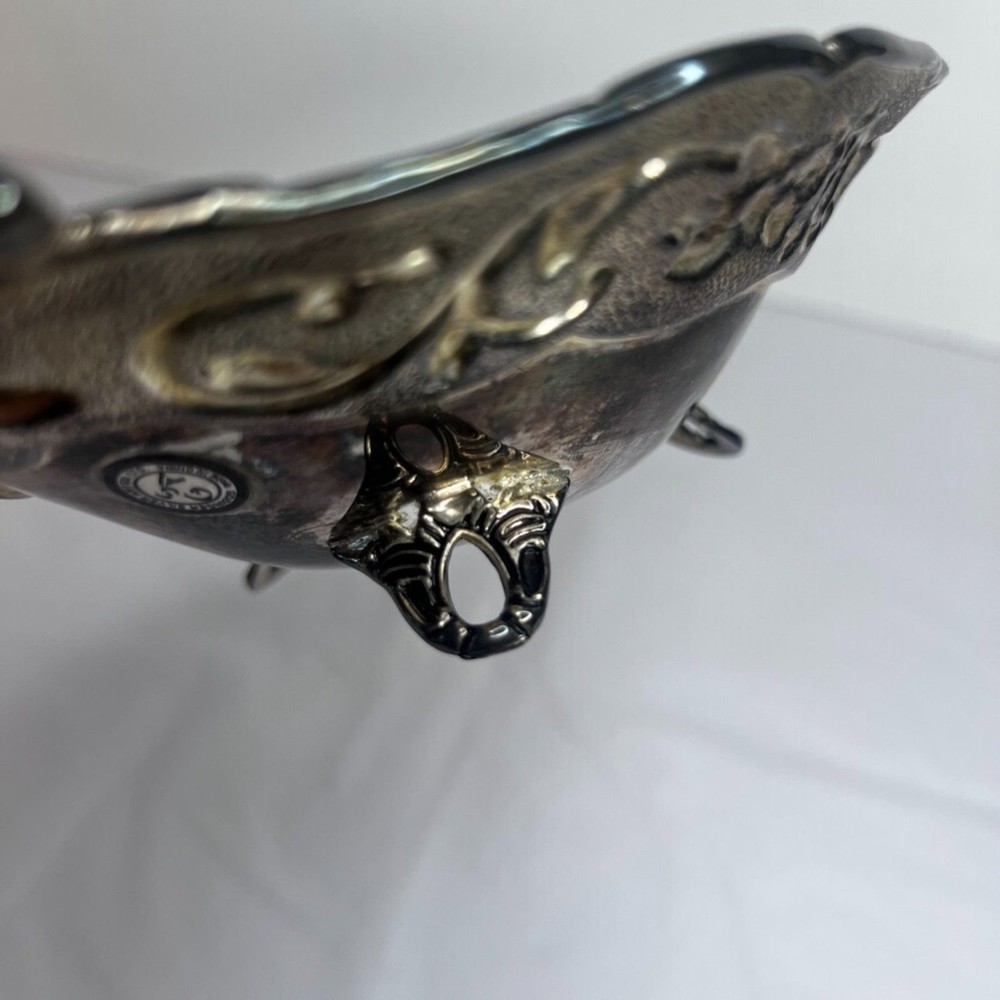 Godinger Silver Art Co Footed Etched Floral Silver Plated Dish Bowl w/ Handles