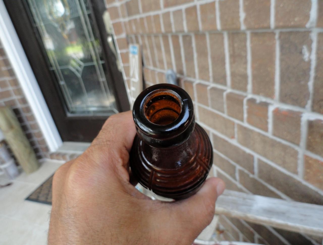 early Orange Crush BEEHIVE Ribbed AMBER Soda Bottle BIRMINGHAM, ALABAMA ALA