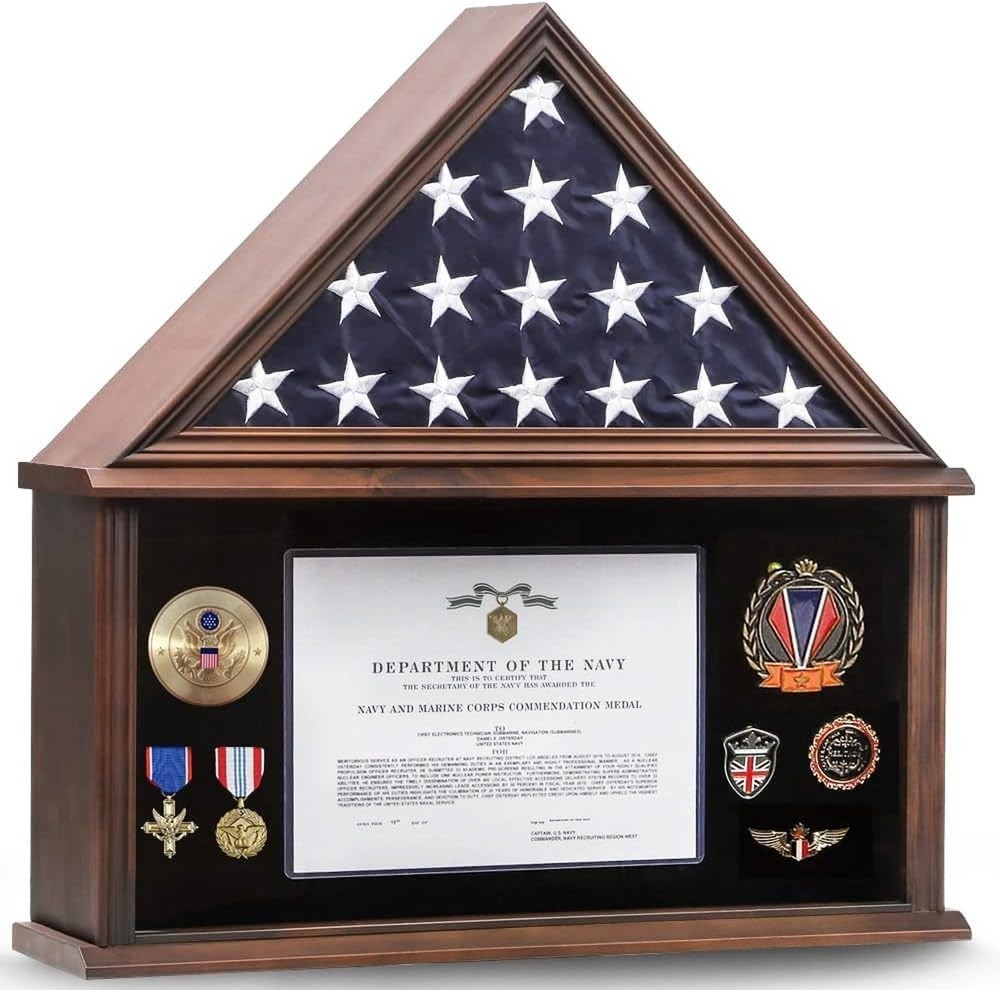 Large Burial Flag Display Case American Flag Solid Wood Display Case Fits a 5...