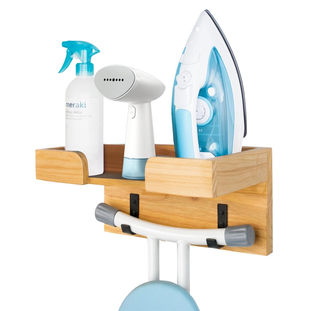 Solid Wood Ironing Board Hanger Wall Mount - Laundry Room Organization & Stor...