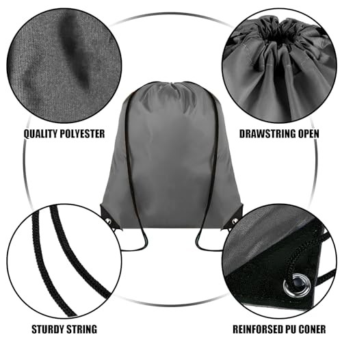 Drawstring Backpack BulkPcs Cinch Bag, Polyester Drawstring Bags for 100 Grey