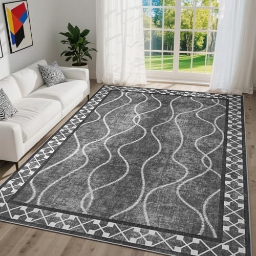 4x6 Area Rugs for Living Room, Machine Washable 4 ft x 6 ft Black Grey