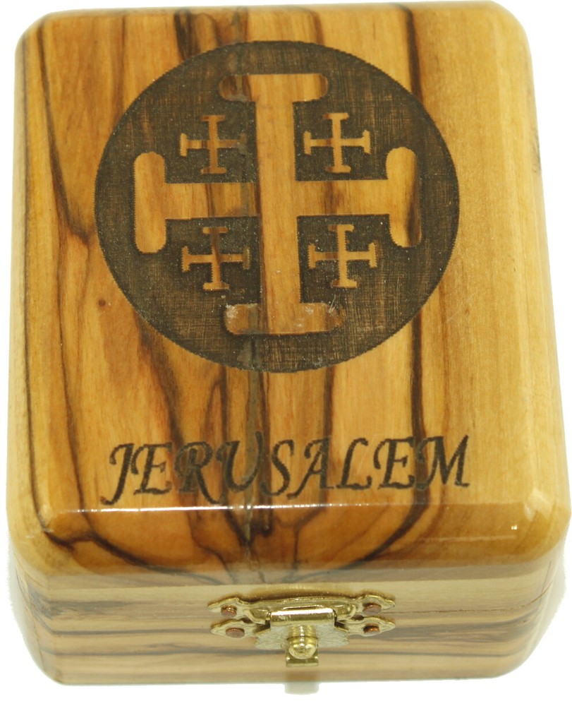 Olive Wood Box with the Jerusalem Cross (1.4"H)