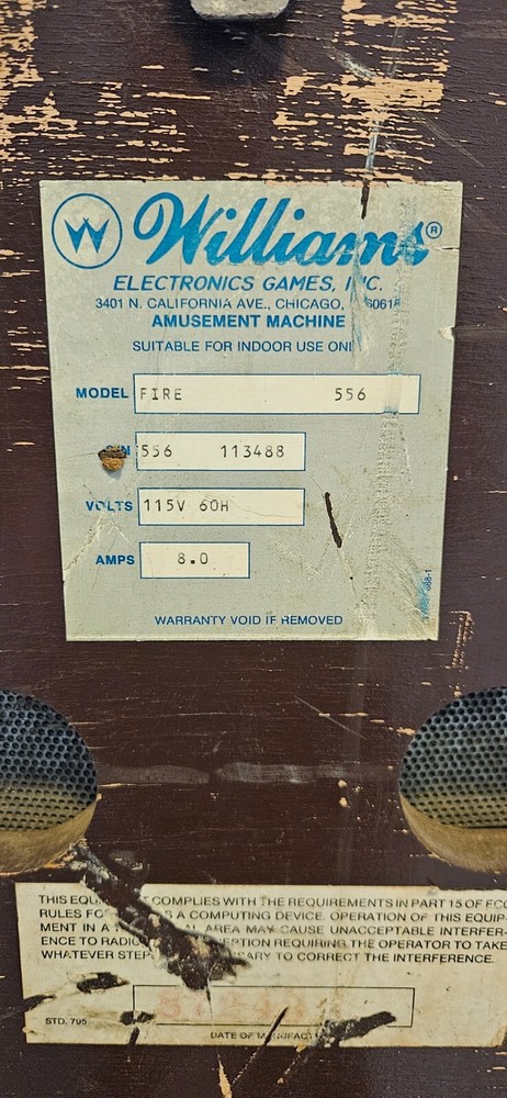 Fire! Pinball Machine Williams (1987) - 3527