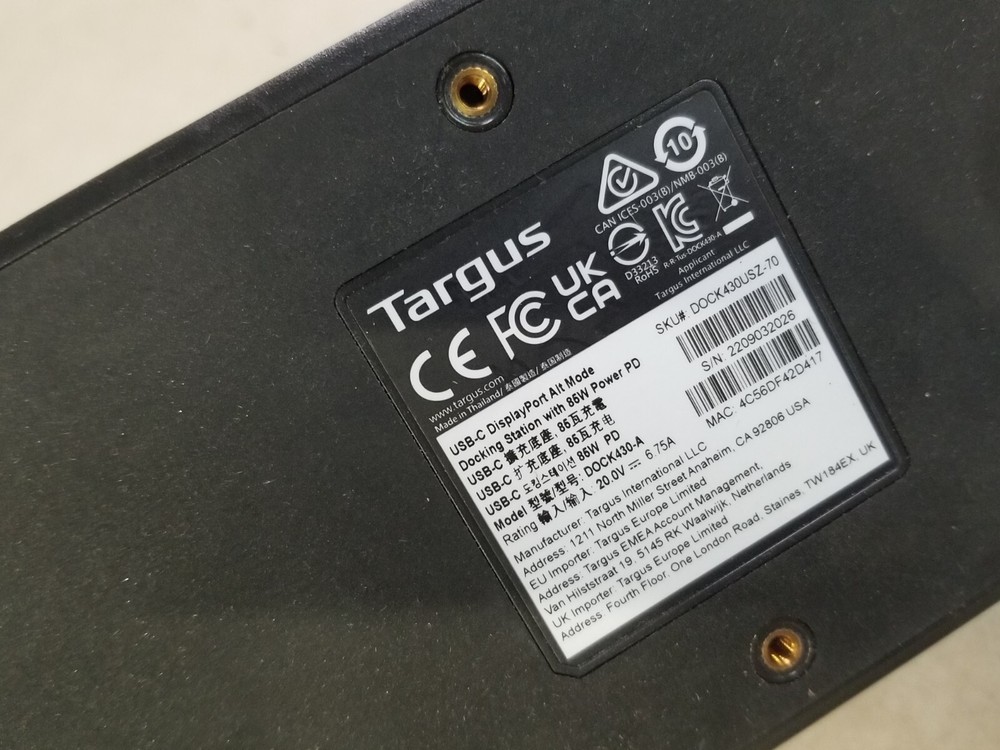 Targus DOCK430-A Docking Station - Black - Dock Only