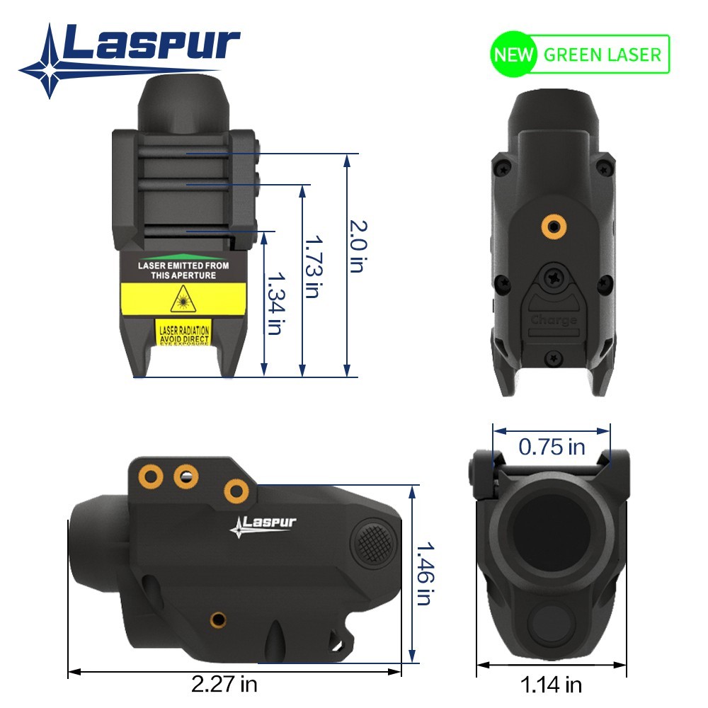 Laspur Sub Compact Green Laser Sight with Flashlight Combo Rechargeable Battery