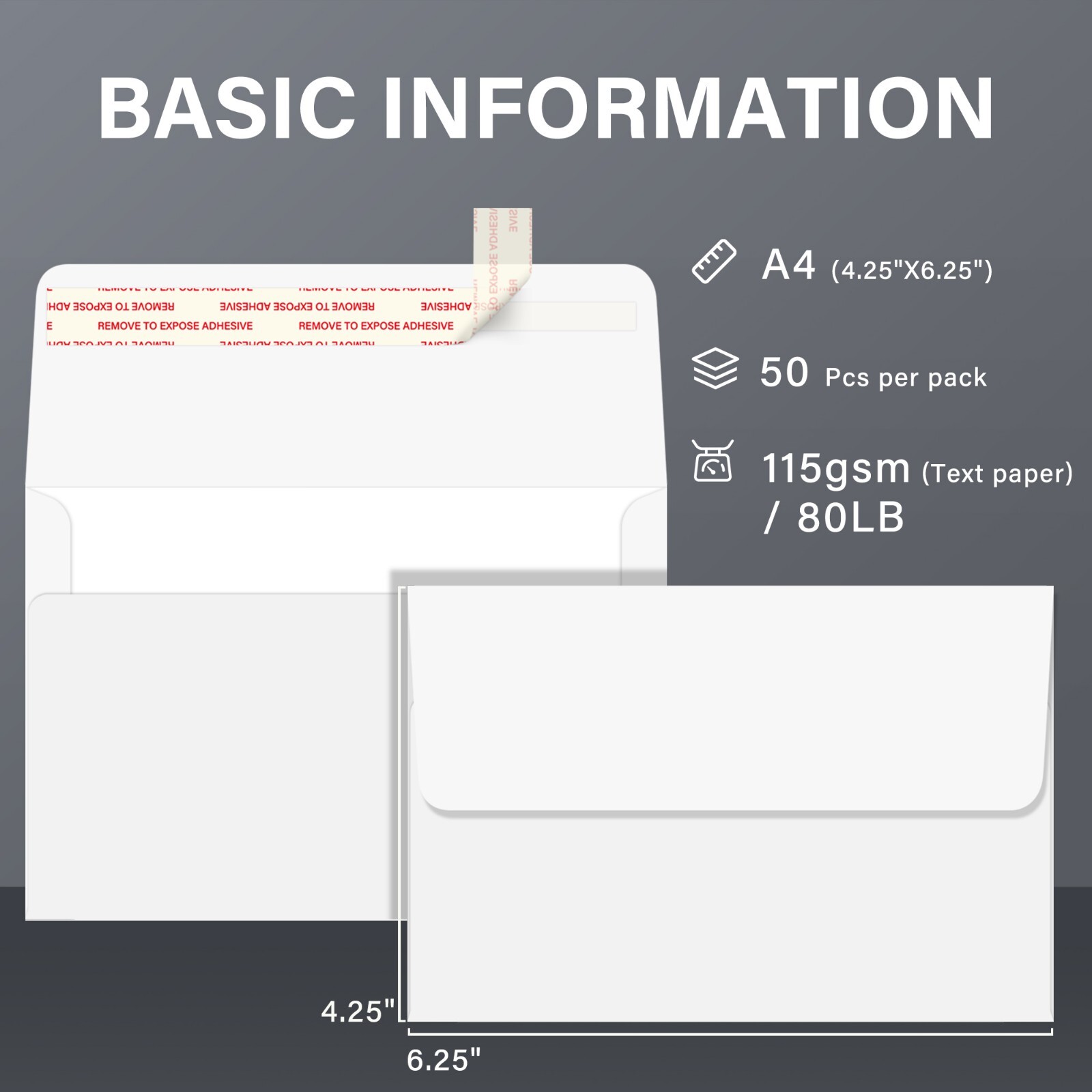 500 Bright White Invitation Envelope A4 4.25"x6.25" Self Seal for 4x6 Card Photo