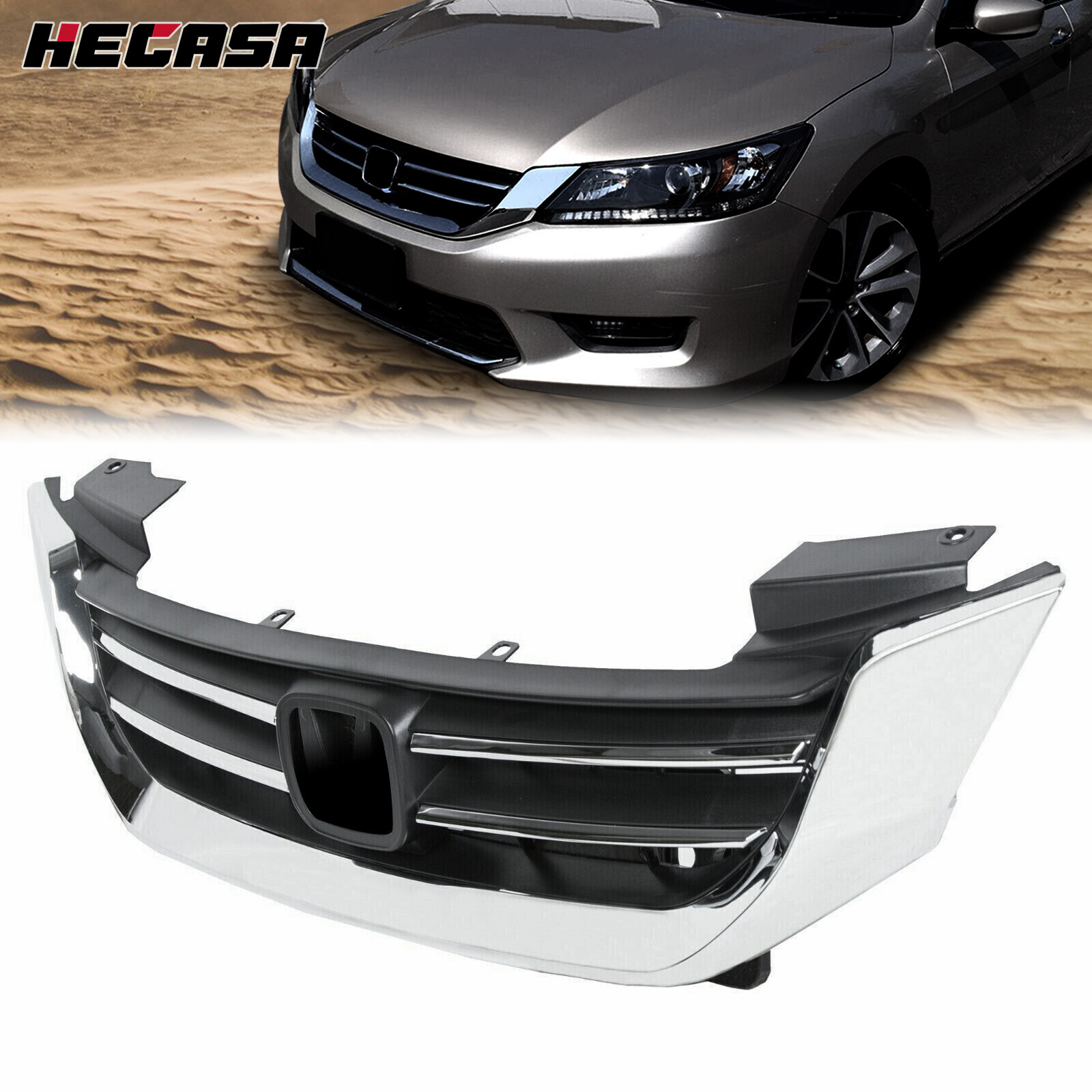 For Honda Accord 2013-2015 Chrome Front Upper Bumper Radiator Grille #HO1200214