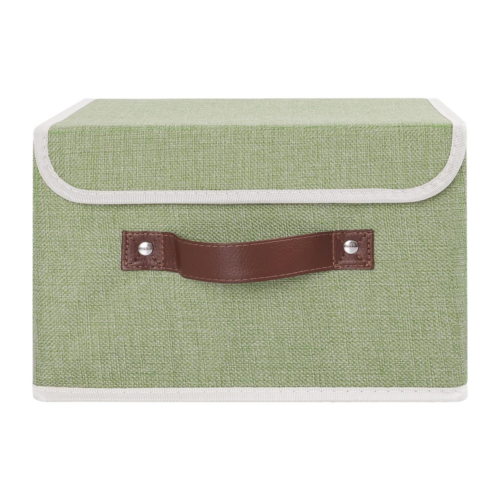 Storage Bin Small Green PU Leather Handles PP Plastic Board Lidded