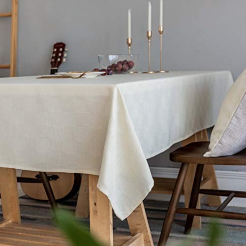 Table Cloth Solid Farmhouse Checker Table 72" x 52" (Rectangular) 06 Cream