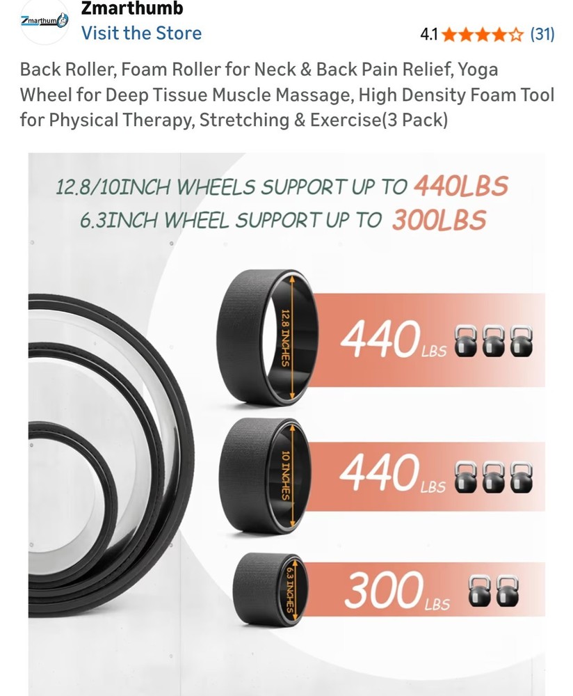 Zmarthumb Foam Roller Set, Trigger Point Back Roller, flexibility, 3pk