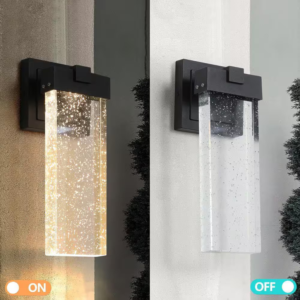 2 Pack Weatherproof Light Sensor Wall Sconce (3000K Warm White), Outdoor Bubble