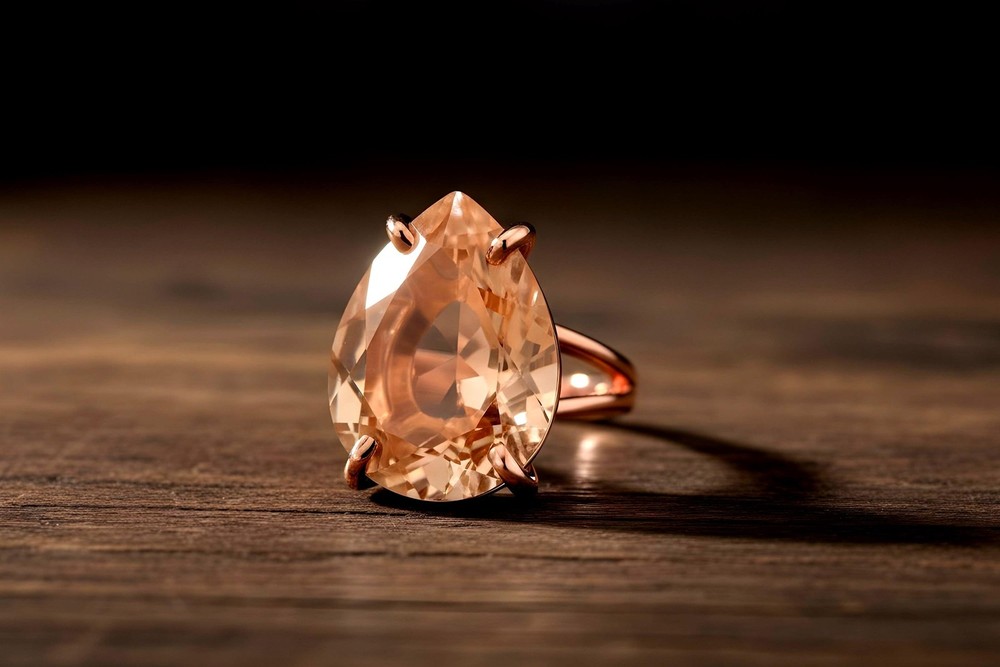 Morganite Gemstone Ring Anemone 14k Gold Pear Cut Teardrop Statement