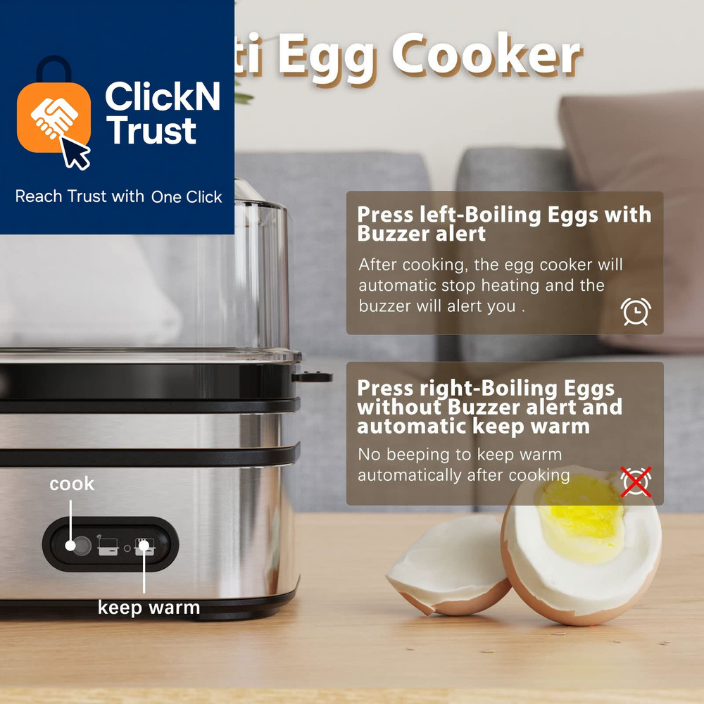 Evoloop Rapid Egg Cooker Electric 6 Eggs Capacity, Soft, Medium, Hard Silver