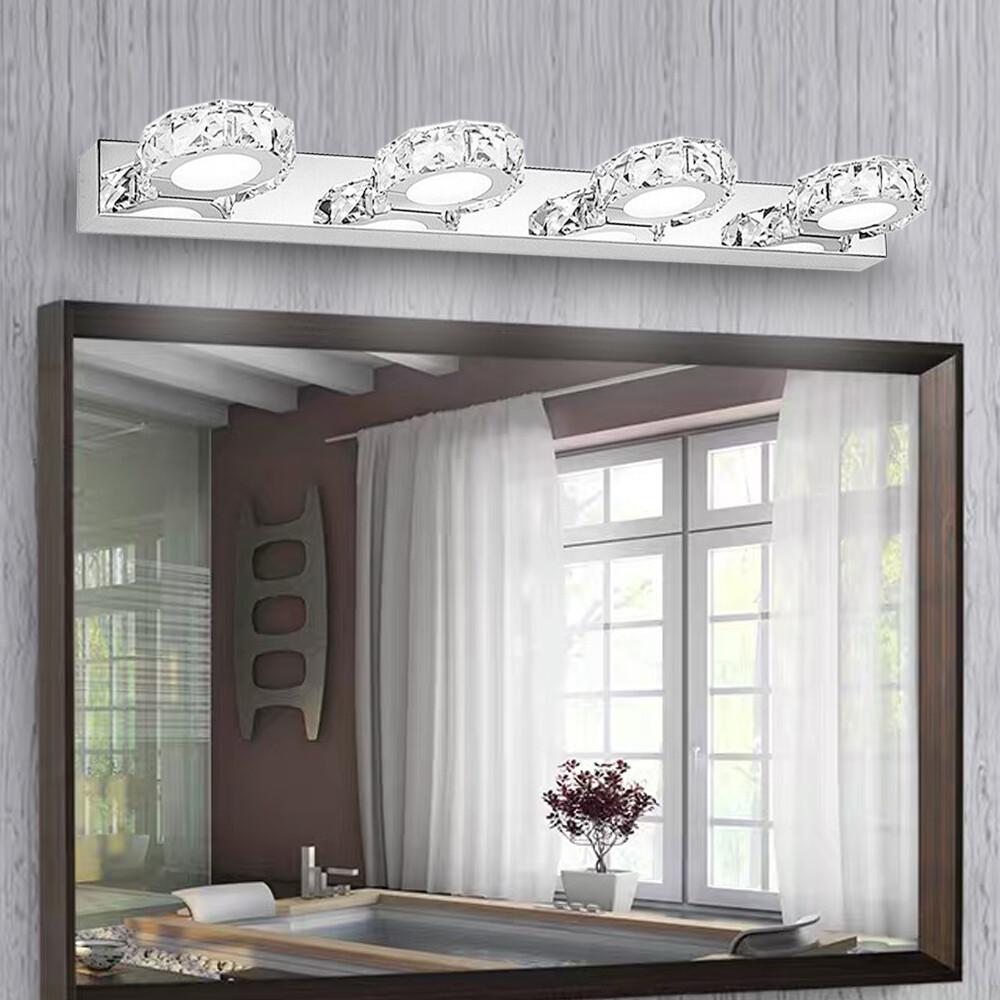 4-Light Bathroom Vanity Light Over Mirror Modern LED Crystal Wall Lamps Fixture